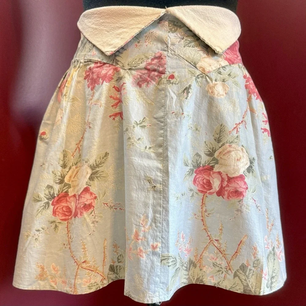 VTG 1950s MCM Handmade Floral Kitchen Housewife Apron Cotton French Blue & Roses
